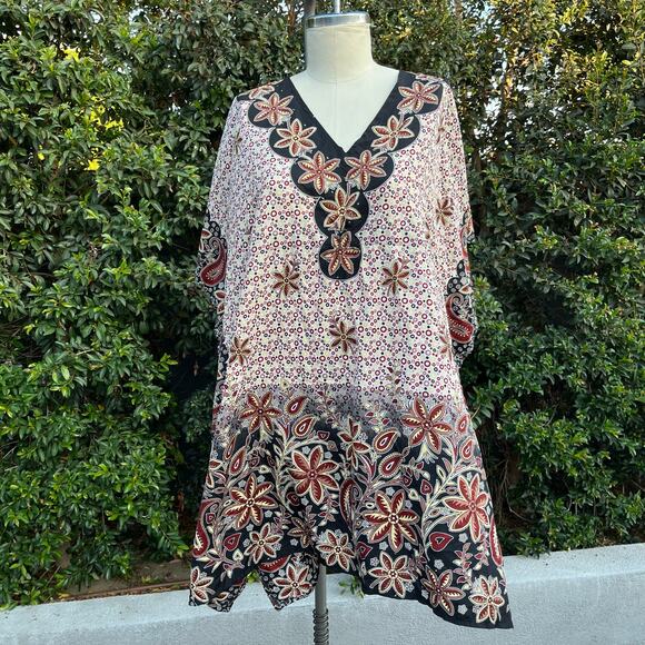 Ganesh Brown Neural Rhinestone Floral Caftan Dress - Picture 1 of 9